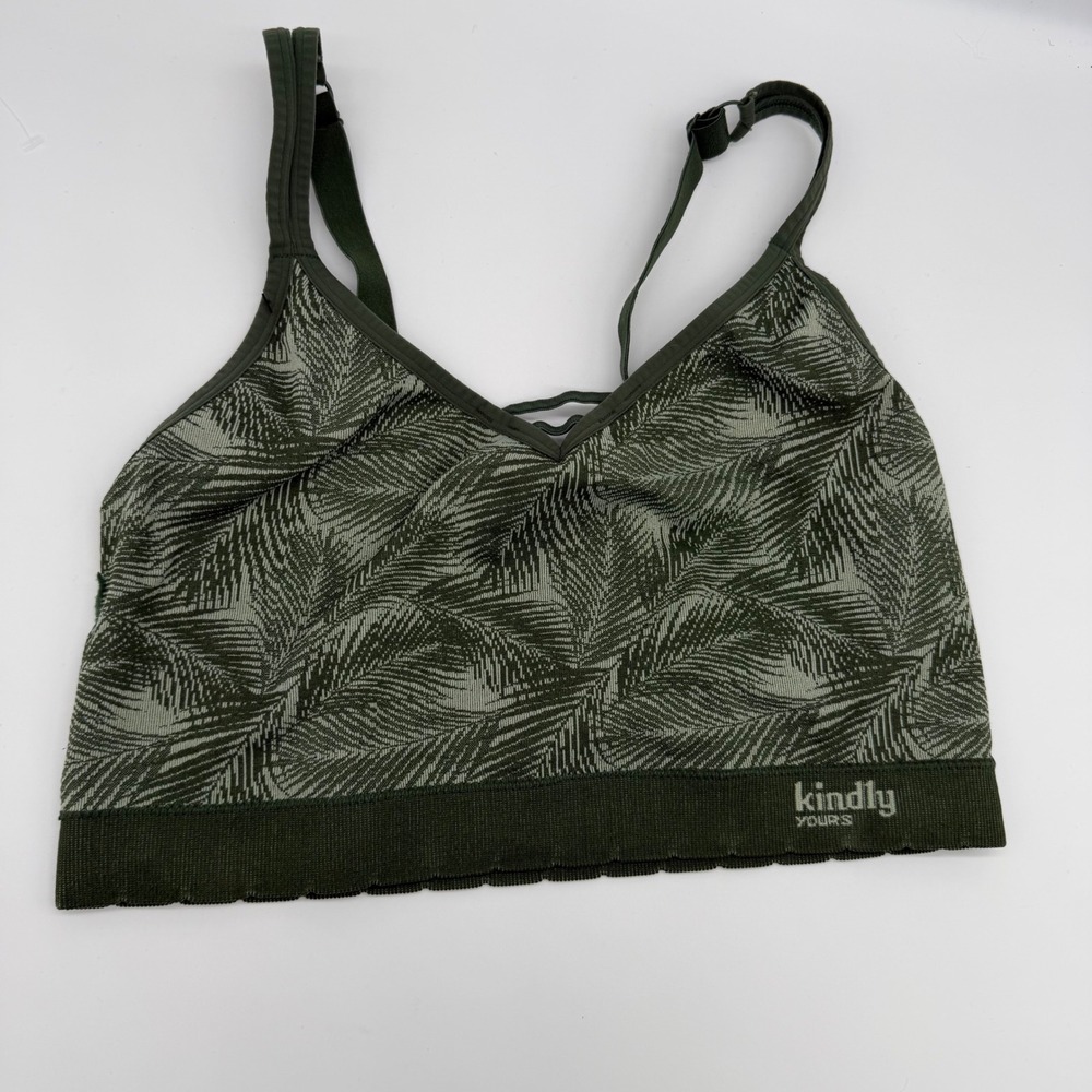 Kindly Yours‎ Women XXL Green Palm Leaf Seamless Bralette 40015